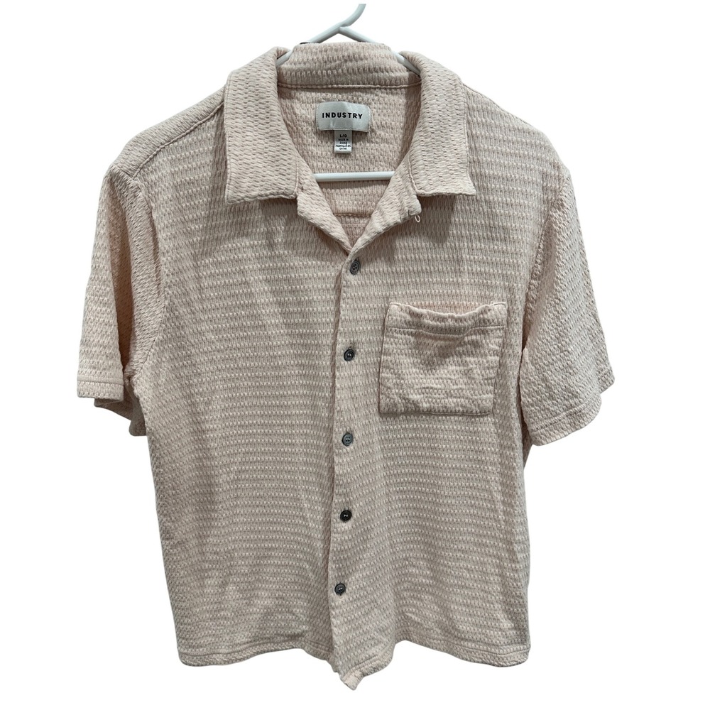 Industry Mens Pink Textured Camp Shirt Short Sleeve‎ Button Up Casual Large